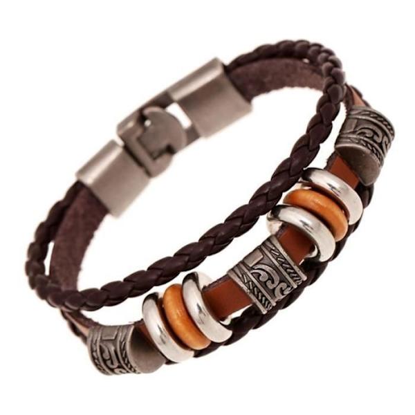 Herrarmband - Kohudsläder - Punkstil - 20 cm - Brun 2 stycken