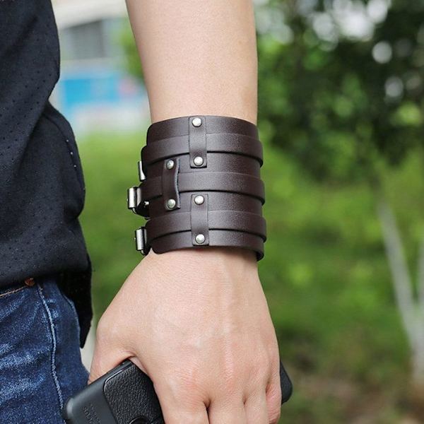 Läderarmband Brett Läderarmband Justerbart Flätat Armband För Män