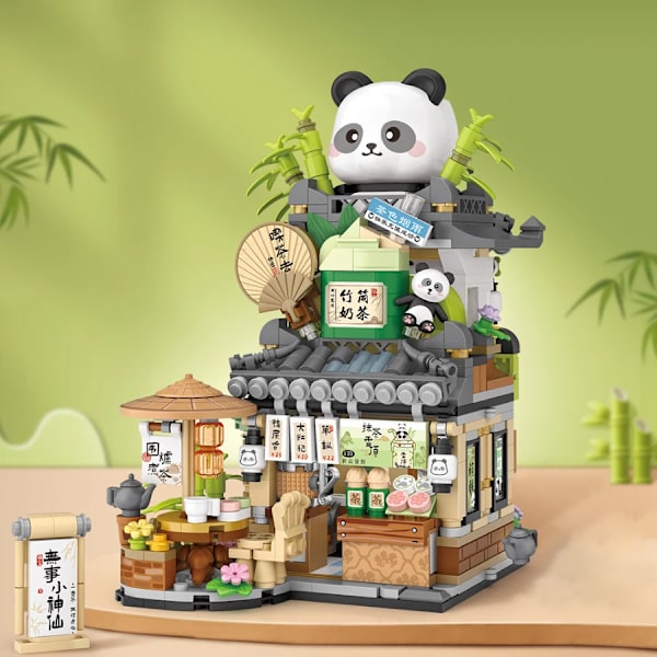 Ny söt liten björncafé blomsterbutik panda tehus mini vikbar byggsten DIY montering pussel leksaker för barn vuxna gåvor 2sets with box