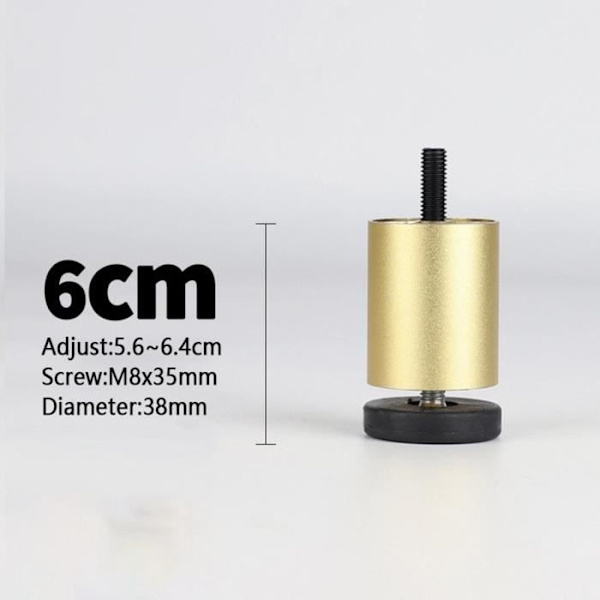 Set med 4 justerbara möbelben i aluminiumlegering, soffbensersättning för soffa, säng, guld 6 cm
