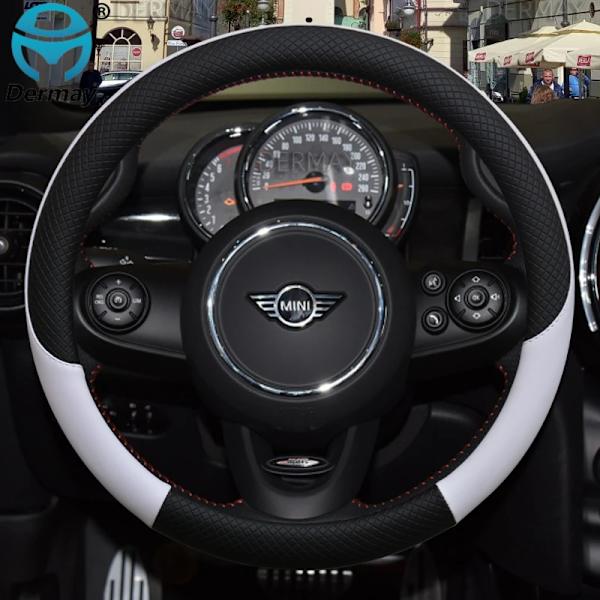 100% Dermay Märkesläder Rattöverdrag för Mini Cooper R56 Clubman Countryman Clubvan Coupé Biltillbehör WHITE