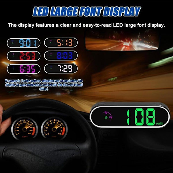 Hastighetsmätare, hastighetsdisplay, Head Up Display, bil-HUD med färgstark LED-skärm med GPS, funktion