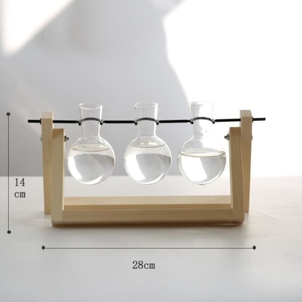 Vas, B-3--Terrarium i glas och trä, planteringskruka för bonsai, blomkruka, hydroponiska växter för skrivbord, hängande med bricka,