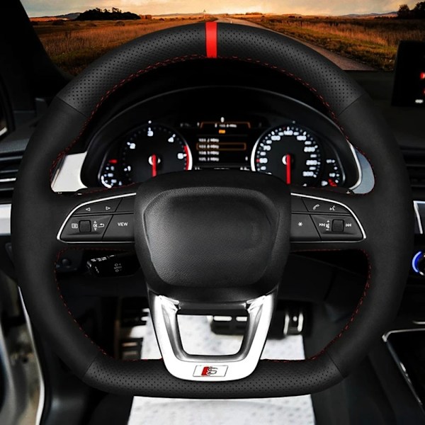 Biltillbehör rattöverdrag mockaläder fläta för Audi Q3 2018-2019 Q5 (FY) 2017-2019 Q7 (4M) 2015-2019 Q8