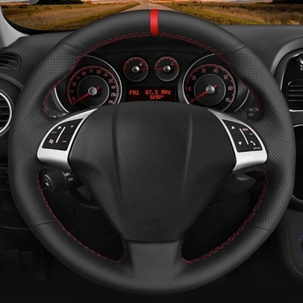 Rattstyrningsöverdrag i mjukt svart konstläder för Fiat Grande Punto Bravo Linea 2007-2019 Qubo Doblò Opel Combo