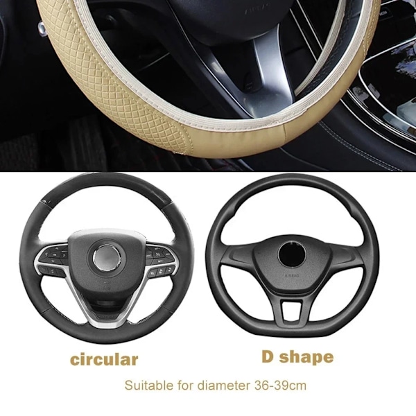 37/38cm universell rattöverdrag för bil, halkfritt rattöverdrag i präglad läder, bilstyling black blue