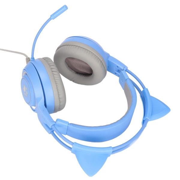 SYG25 Cat Ear Gaming Headset USB+3,5 mm plugg Gaming Headset Stöder Volymjustering Mikrofon Mute (Blå)