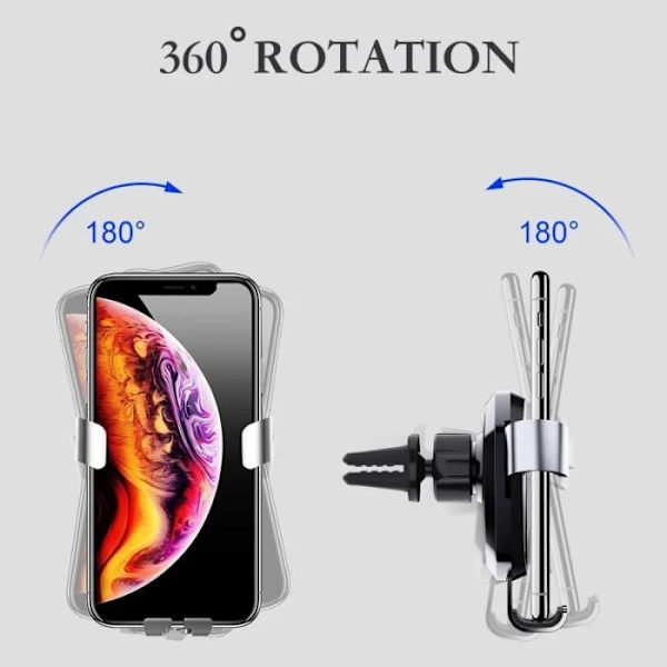 Aluminiumlegering + ABS Bil Luftutsläpp 360 Graders Roterande Mobiltelefonhållare - Svart