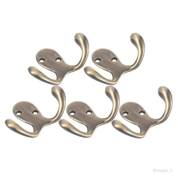 Väggkrokar - Kraftiga - 5 Stycken - Dubbelkrok - Bronsmetall - Vintage Bronze