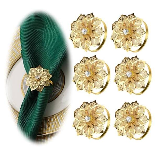 Servettringar - Hus - Blomma - Rostfritt stål - Guldpläterad - 6 stycken Gold