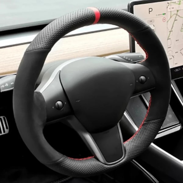 Handsydd halkfri kolfiber mocka flätad rattöverdrag för Tesla Model S Y Model X Model 3 biltillbehör Style 5