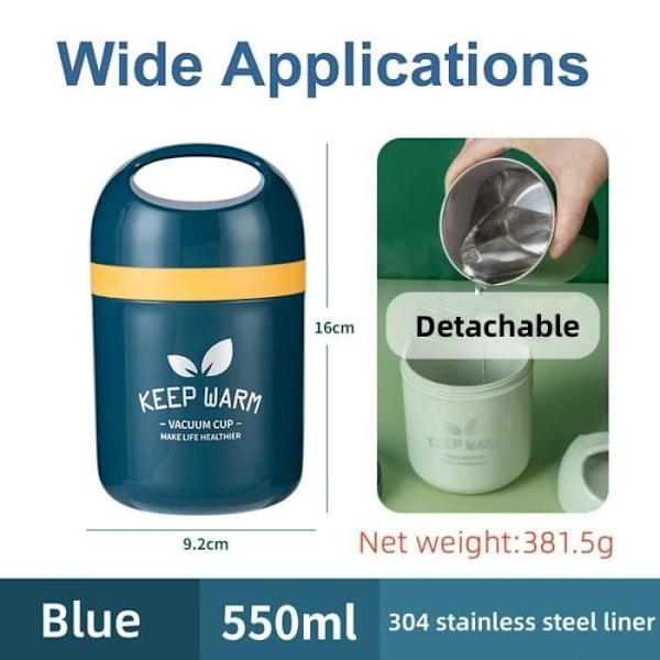 Isolerad matbehållare - Rostfritt stål - 500 ml - Portabel - Dubbla lager - Mörkblå Dark Blue