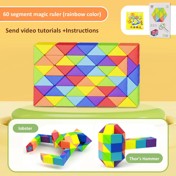 24-72 Segment Magisk Linjal Orm Kub Multi-Färg 3D Pussel Fidget Leksaker Transformerbara Kuber Barn Utbildning Leksaker Gåva Cubo Magico A 60 segments