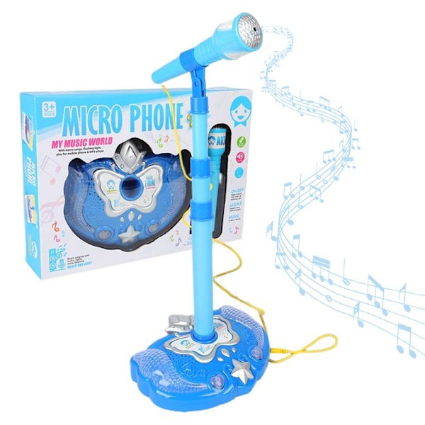 Karaokemikrofonstativ för barn - Med färgglatt ljus för sjungande flickor och pojkar, julklappar, födelsedagspresenter - Blå Blue