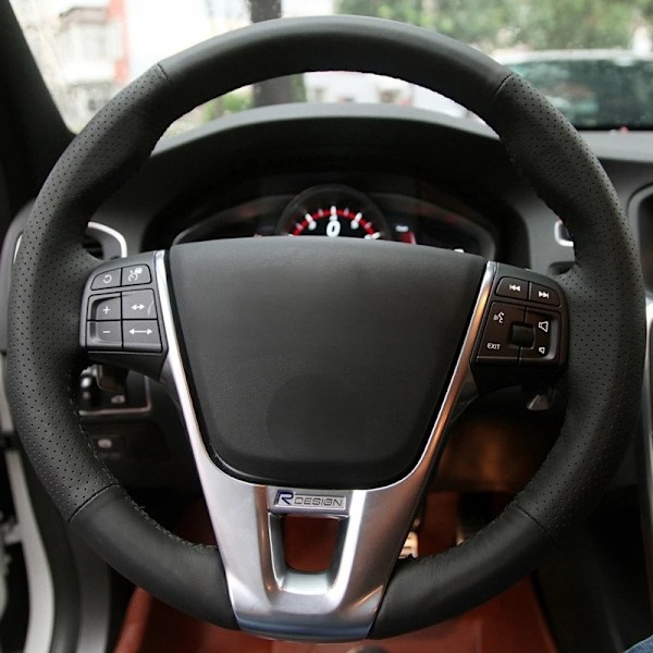 Gnupme svart konstläder rattöverdrag för Volvo V40 XC60 S60 LV60 S80L special handsydda rattöverdrag