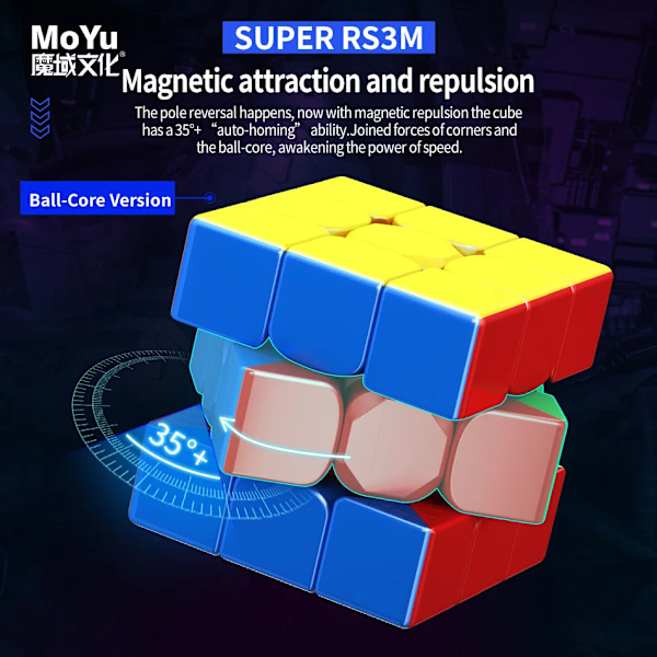 Maglev Ball Core 3X3 Magnetisk Magisk Kub Super Rs3M Speed Cube 3 Gånger;3 Professionell Pussel Leksak Barns Fidget Leksak MEILONG 3