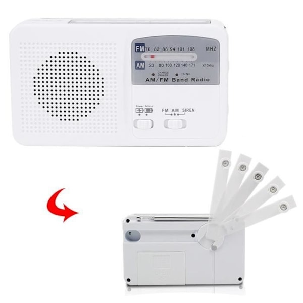 Bärbar solcellsradio - Rui - Handvev - AM/FM - LED-belysning - Telefonladdare White