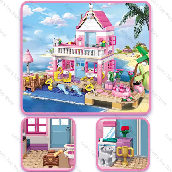 Nya byggklossar för flickor, strandvilla, vänners hus, klassisk gatuseendemodell, tegelstenar, prinsessfigurer, leksaker, MOC-gåvor Without Box(.103)
