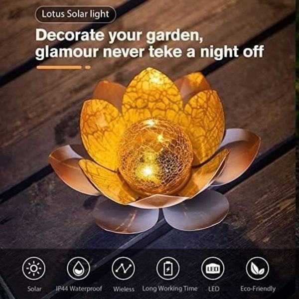 Lotusblomma Sollampa, Solcellslampa Utomhus, Vattentät Led Spräckt Glob Glasblomma Lampa[H1812]