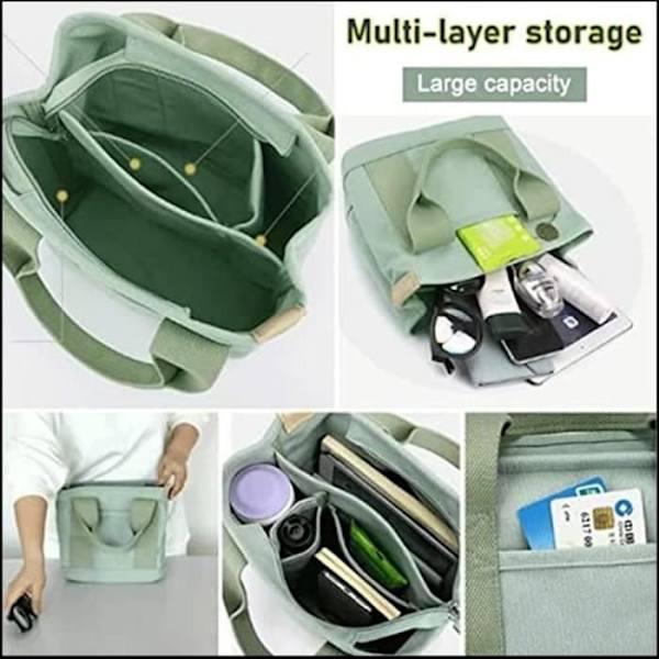 Japansk Handgjord Multi-Pocket Dragkedja Tygväska Stor Kapacitet Canvas Handväska För Kvinnor Svart