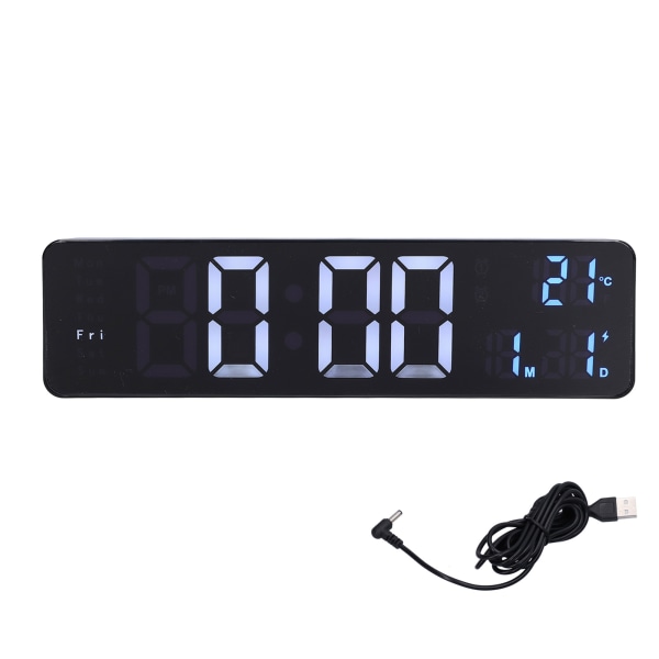 Herätyskello Yksinkertainen musta LED-näyttöinen digitaalinen peilikello USB kaapelilla lämpötilanäytöllä makuuhuoneen toimistokouluun