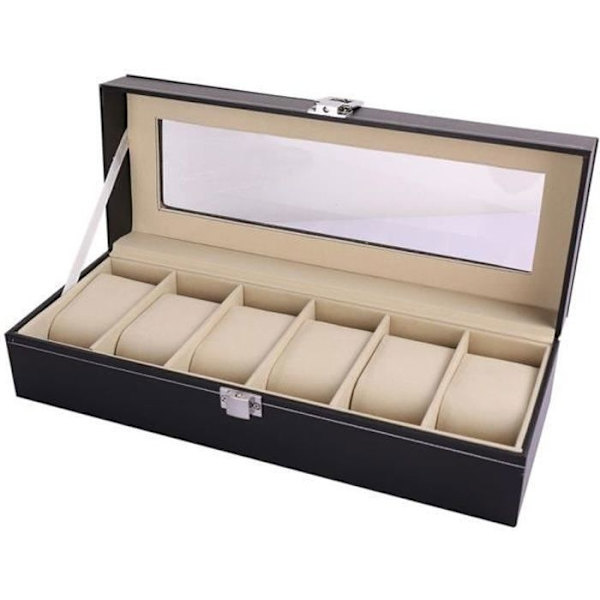 Obox Klocklåda Klockdisplay PU Läder Klockfodral Med Transparent Fönster - Elegant Svart
