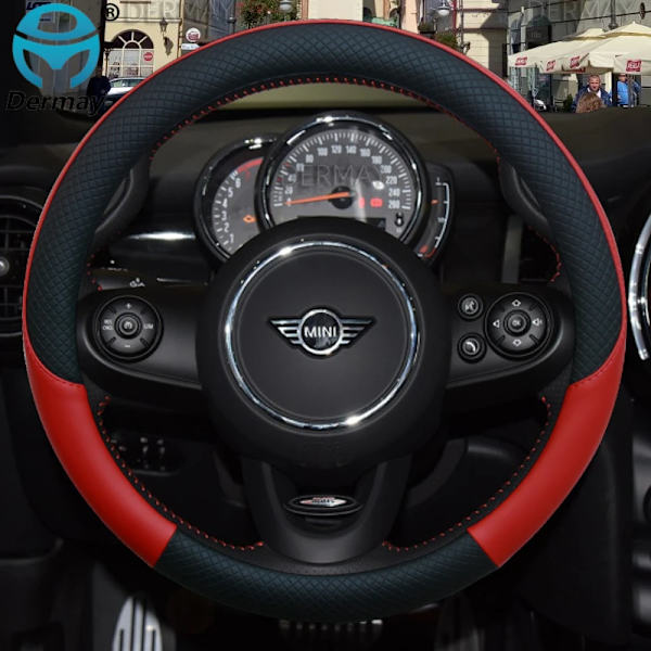 100% Dermay Märkesläder Rattöverdrag för Mini Cooper R56 Clubman Countryman Clubvan Coupé Biltillbehör Red