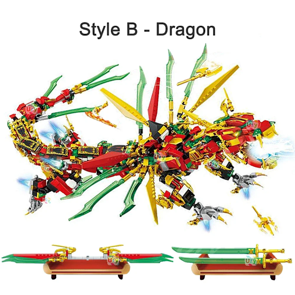 2-i-1 Ninja Röd Krigare Robotstridsmekanism Flygande Elddrake Set Stridande Figurer Byggklossar Leksaker för Barn Pojkar Julgåva 1868PCS-Without Box