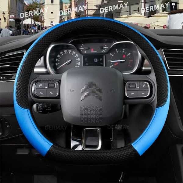 Rattstyrningsöverdrag i PU-läder för Citroen Berlingo E-Berlingo Berlingo XL, 9 färger, halkfritt, biltillbehör D shape Blue