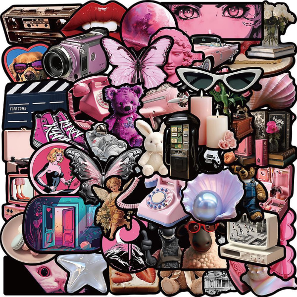 50 stk personlig grafitti-klistremerker i svart og rosa jentestil for gitar, bærbar PC, koffert - Vanntett DIY-dekorasjon