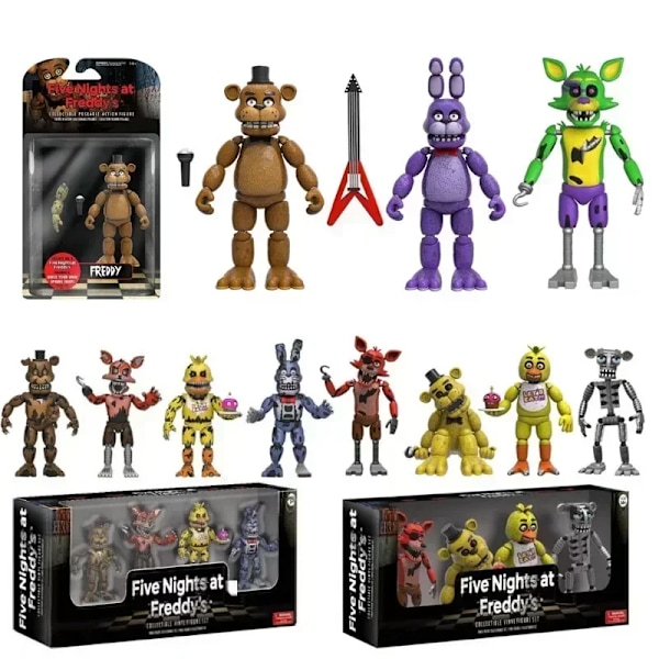 Fem nätter hos Freddy Freddy Fazbear actionfigur PVC mobiltelefon med rörliga leder guldmodell leksakssats byggklossar 12-with box