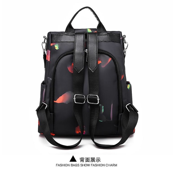 Dam Stöldskyddsryggsäck Multifunktionella resväskor-svart printed