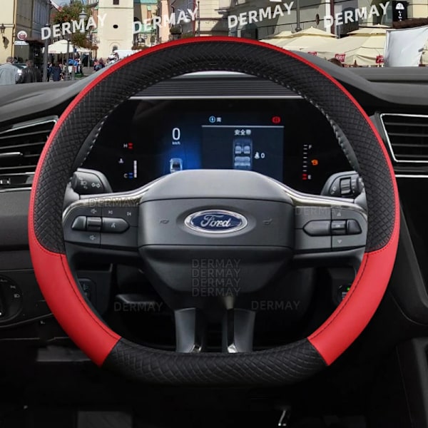 För Ford Mondeo MK5 V 2022 2023 Dermay Bilrattstyrningshölje 9 Färger PU Läder Halkskyddande Biltillbehör Snabb D shape Red