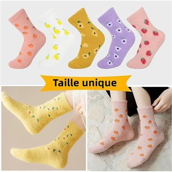 Vintersockor, 5 par halkfria mjuka fruktsockor, varma höstsockor för damer, för promenader, sport, sömn