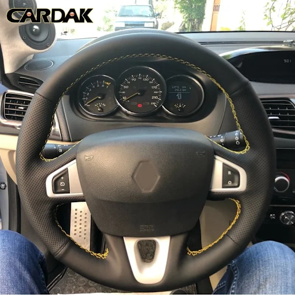 Cardak svart konstläder rattöverdrag för Renault Mégane 3 2009-2014 Scenic 2010-2015 Fluence ZE 2009-2016