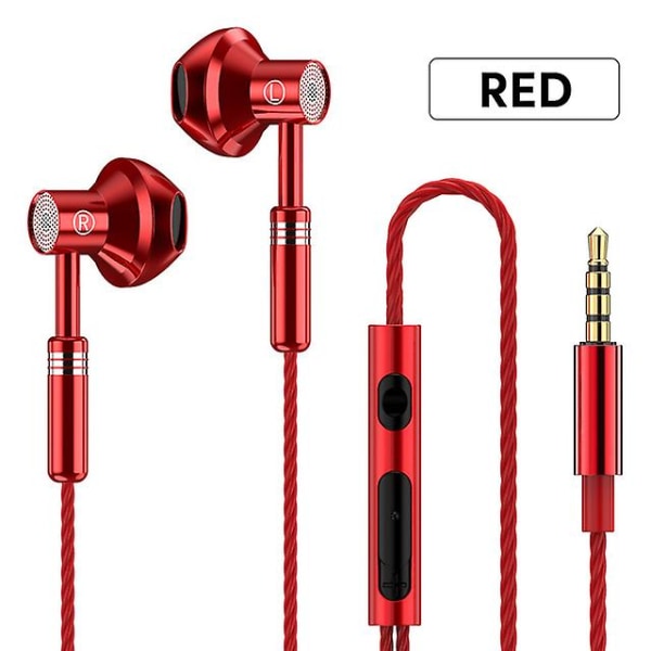 Metal 3,5 mm hovedtelefoner Kablede øretelefoner Gaming øretelefoner Sportsheadset med mikrofon til smarttelefoner Samsung Xiaomi Hu Red