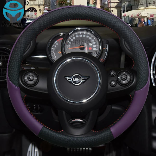 100% Dermay Märkesläder Rattöverdrag för Mini Cooper R56 Clubman Countryman Clubvan Coupé Biltillbehör PURPLE