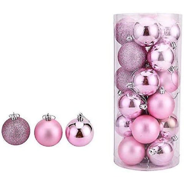 24 stycken rosa juldekorationer, matt, glitter julgranskulor
