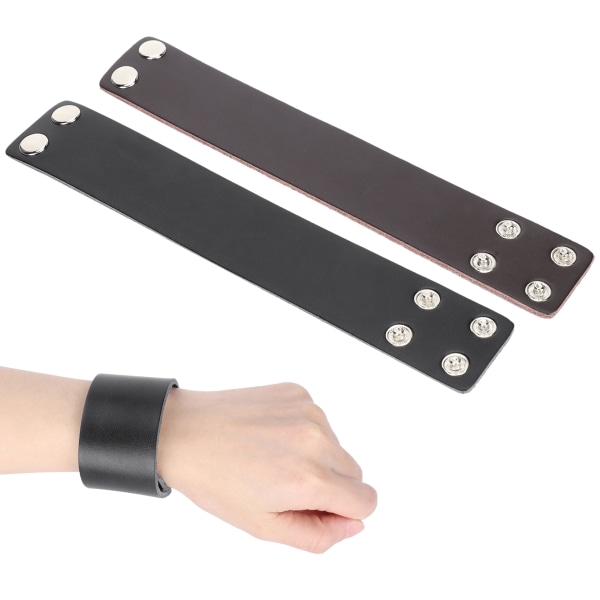 2 stk Punk-armbånd, retro håndlaget, justerbare armbånd med toppkornet skinn, svart + brun