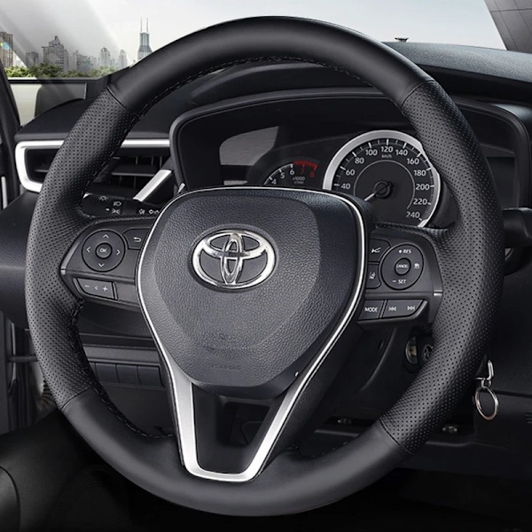 Specialdesignad rattfläta i äkta läder, 100% passform för Toyota Camry 2018-2019 Avalon 2019 Corolla 2019-2020 RAV4