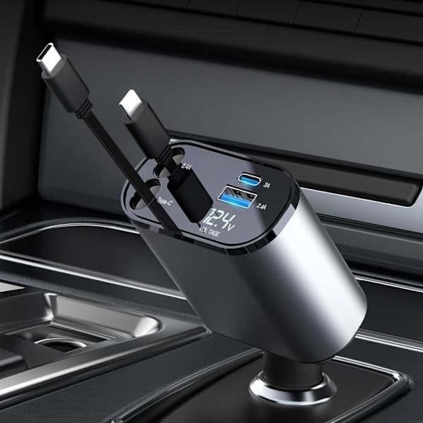 Billaddare - Ospecificerad - 120W - 2 USB-portar - Infällbar kabel - Snabbladdning