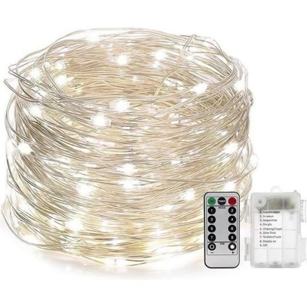 Rd00505-Batteridrivna Slingor Med Fjärrkontroll - 10M 100 Mikro-LED - Kallvitt - Vattentät Ip 65 - Dekorativa Slingor För
