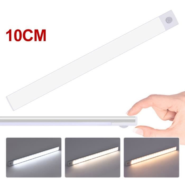 2-pack Rörelsesensor LED-lampa, Trådlös, USB-uppladdningsbar, Magnetisk, 3 belysningslägen - 10 cm