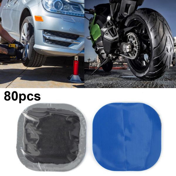 80 stk dekklapp punkteringsreparasjon gummistiftverktøy 45x45mm Universal for bilmotorsykkel