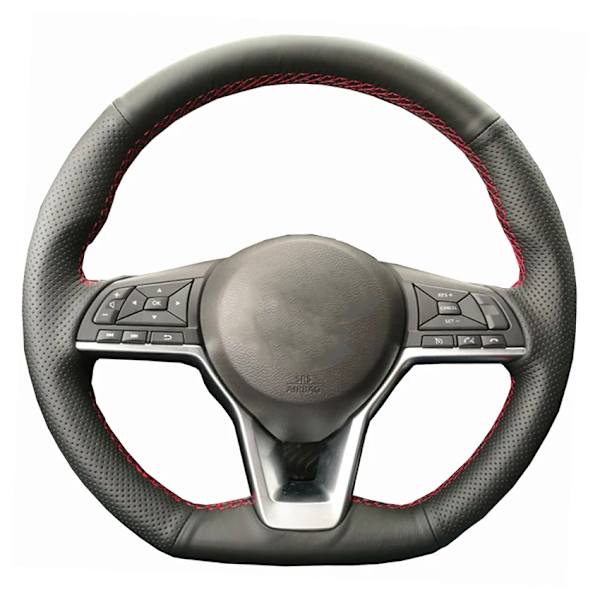 Aosrrun svart läder handsydd rattöverdrag för Nissan Kicks X-Trail March Rogue Qashqai Serena 2017 2018 2019 RED LINE