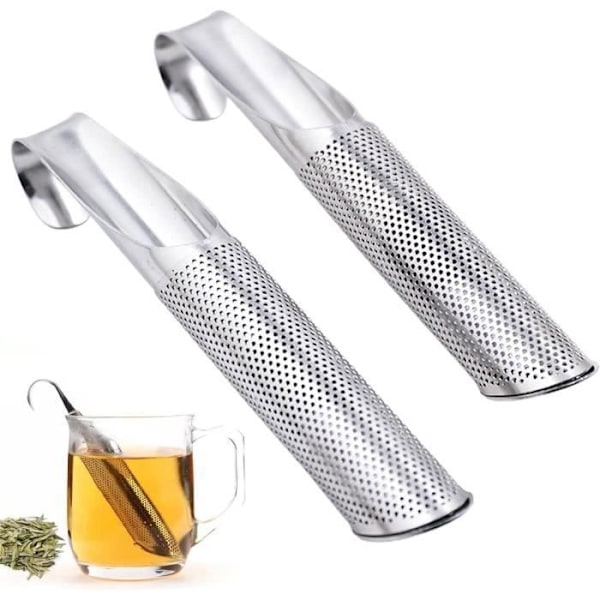Set med 2 tefilterdiffusorer i rostfritt stål, tefilter med långt handtag, för lösa tebladskryddor Perfekt för upphängning