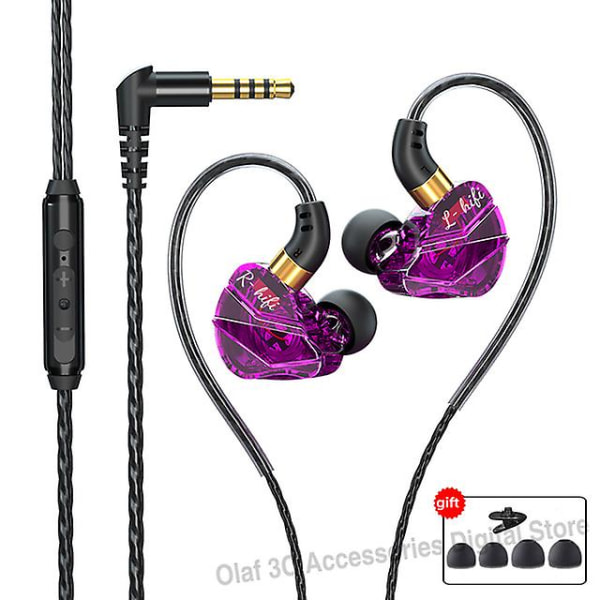 3,5 mm L Böjkontakt Trådbundna hörlurar Hifi Bass Hörlurar In-ear Headset Gamer Handsfree hörlurar för Xiaomi Hu Samsung Purple