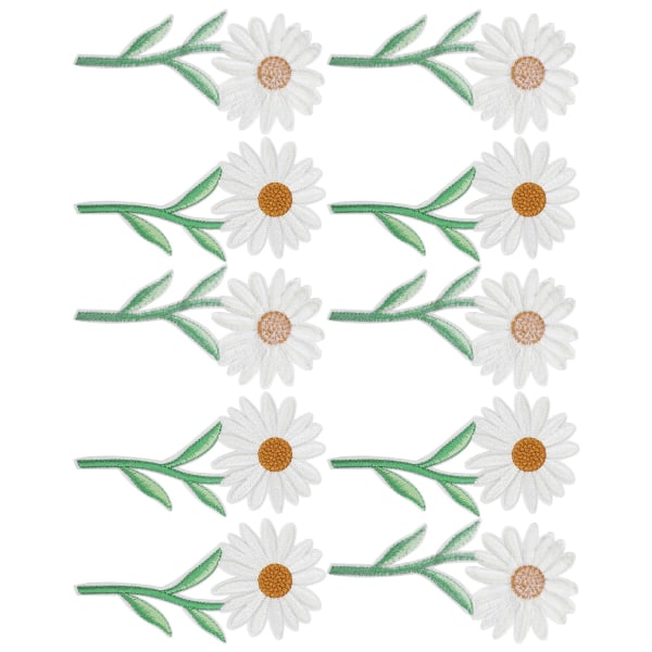 10 stk White Daisy Cloth Patches Iron on Transfer Applikationer Tøjreparationer DIY dekoration