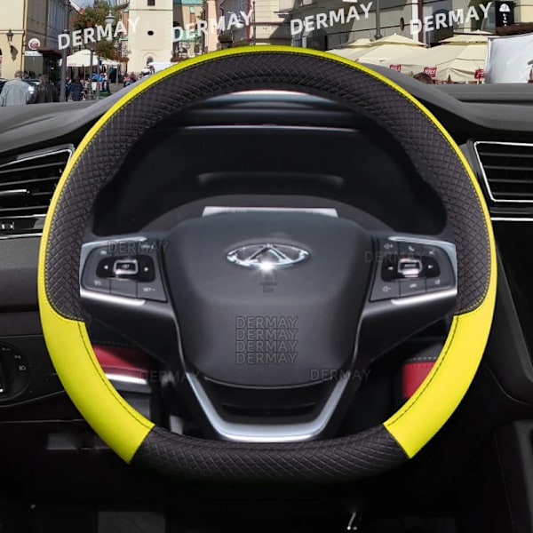Rattskinnsöverdrag till ratt för Chery Tiggo 7 Pro Tiggo 7 Plus T15 DR F35 6.0 - 9 färger, PU-läder, halkfritt, biltillbehör D shape Yellow