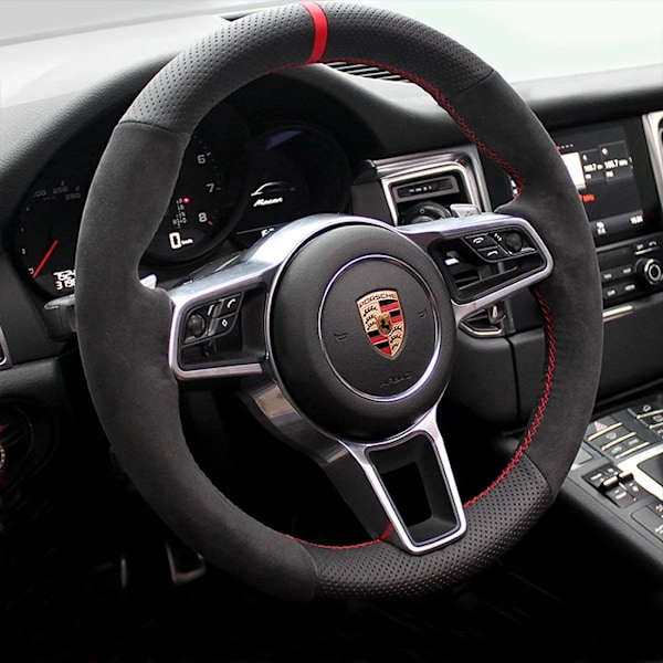Handsydd rattöverdrag i svart kolfibermocka med halkfritt grepp för Porsche Taycan Cayenne Macan Panamera 718 911 style 3